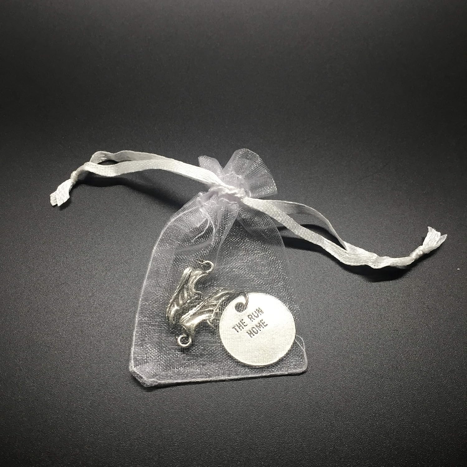 Running SHOE XC Round Pewter Charm Set – Pair of Running Shoe Charms – TWO (2) Pewter Running Shoe Charms and 1 Round Pewter XC Pendant in Organza