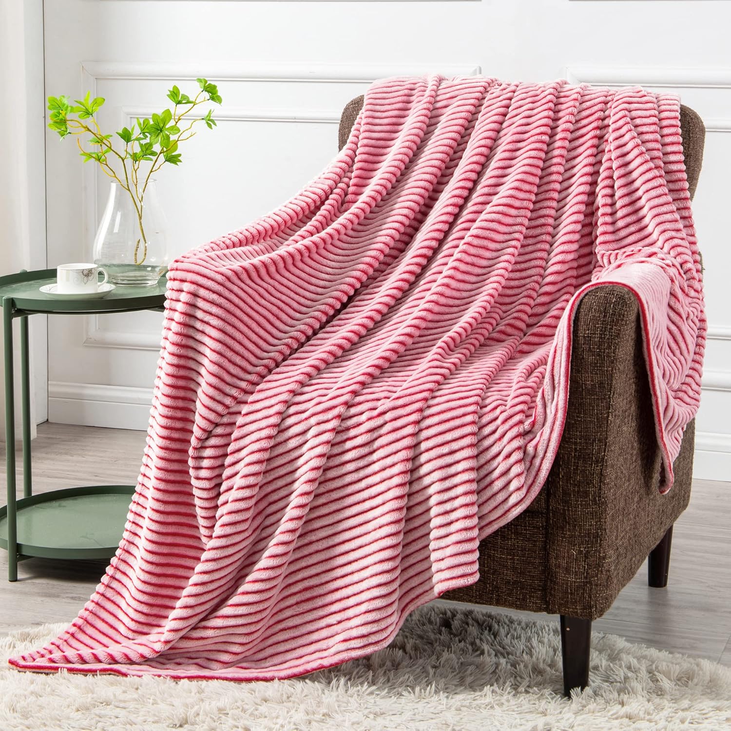 BEDELITE – Cobijas de franela a rayas y cuadros para sofá y dormitorio.