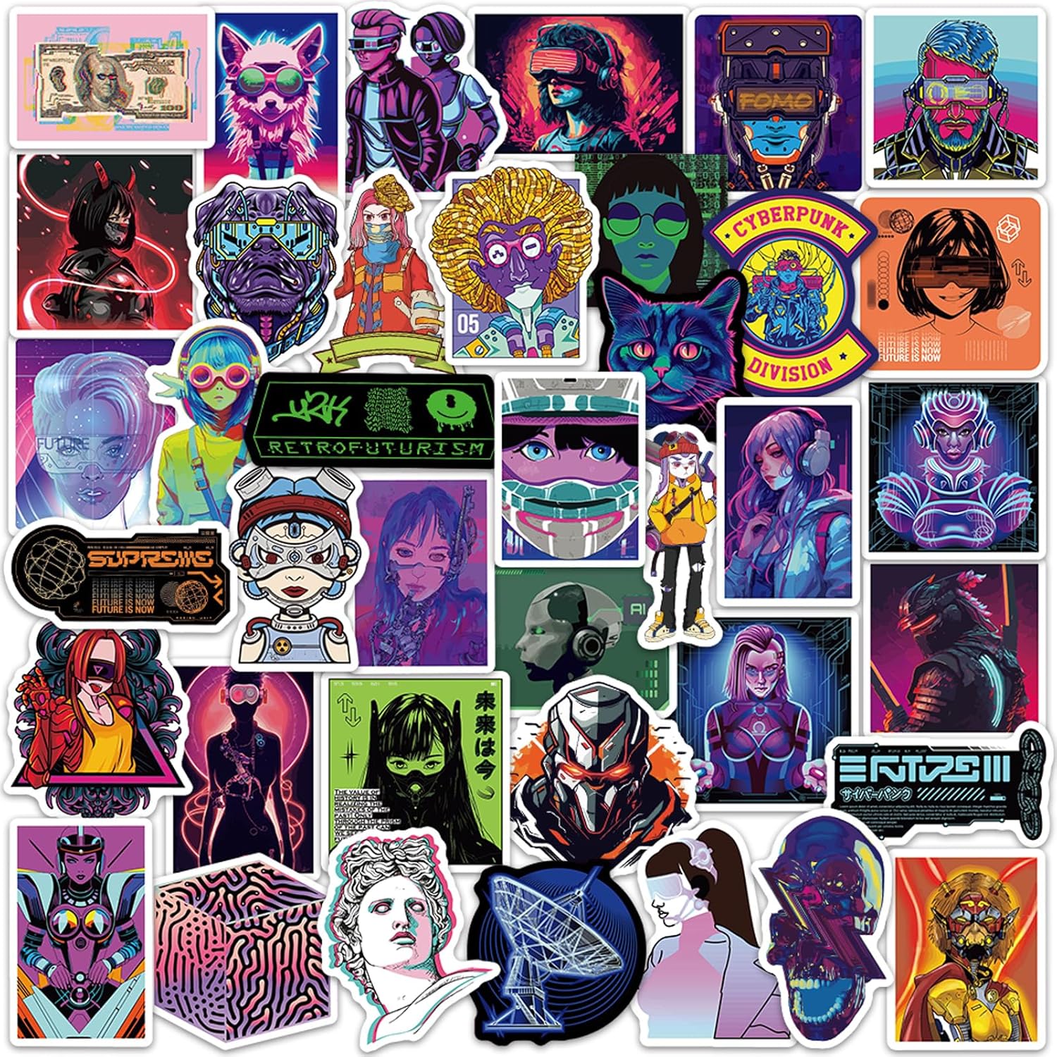 DETICKERS 75 calcomanías Cyberpunk para laptop, calcomanías de vaporwave para adultos, calcomanías Cyberpunk impermeables de vinilo vaporwave para