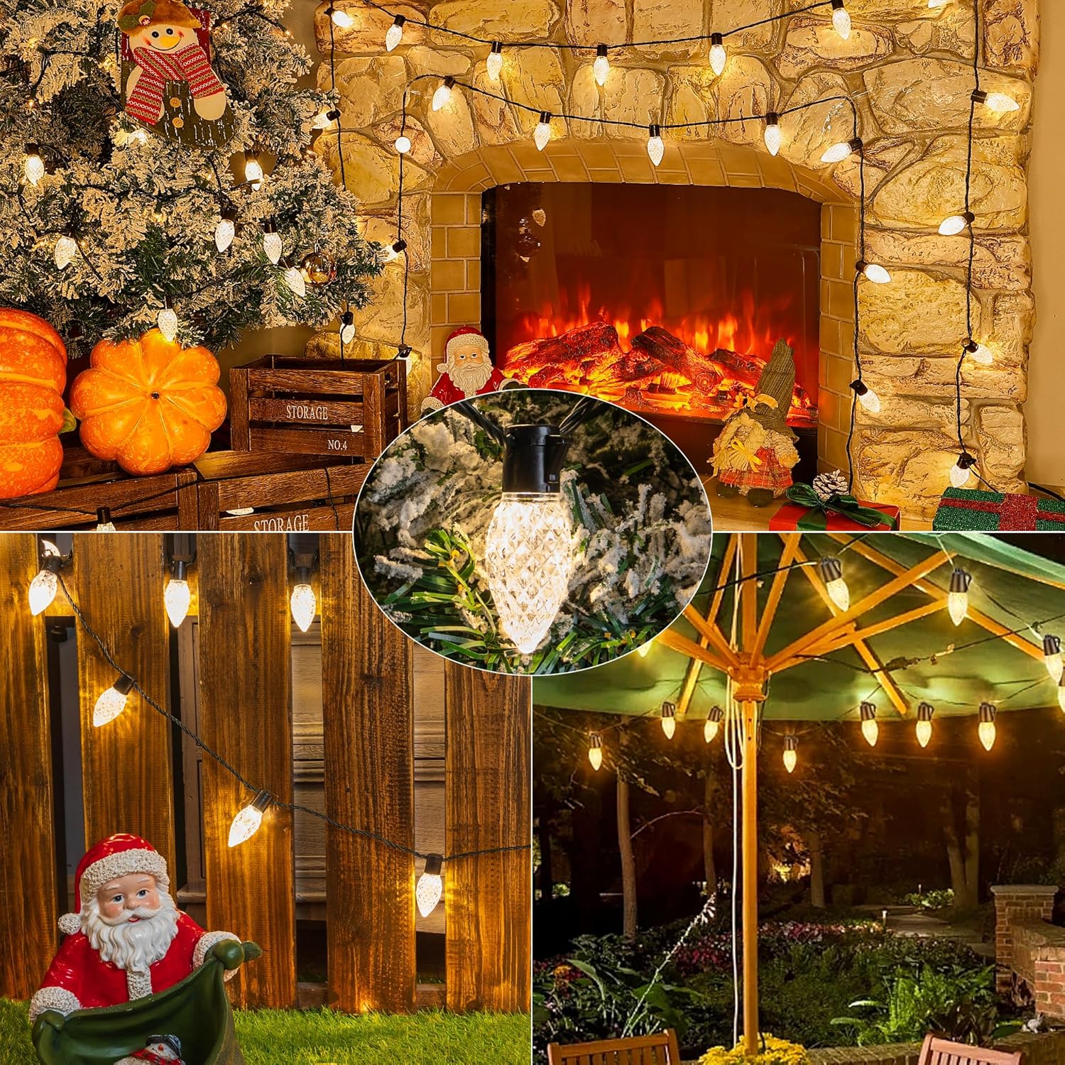 Pellimo C9 – Juego de 50 luces LED blancas de Navidad de 33 pies para interiores y exteriores, luces de Navidad para jardín, patio, fiesta,
