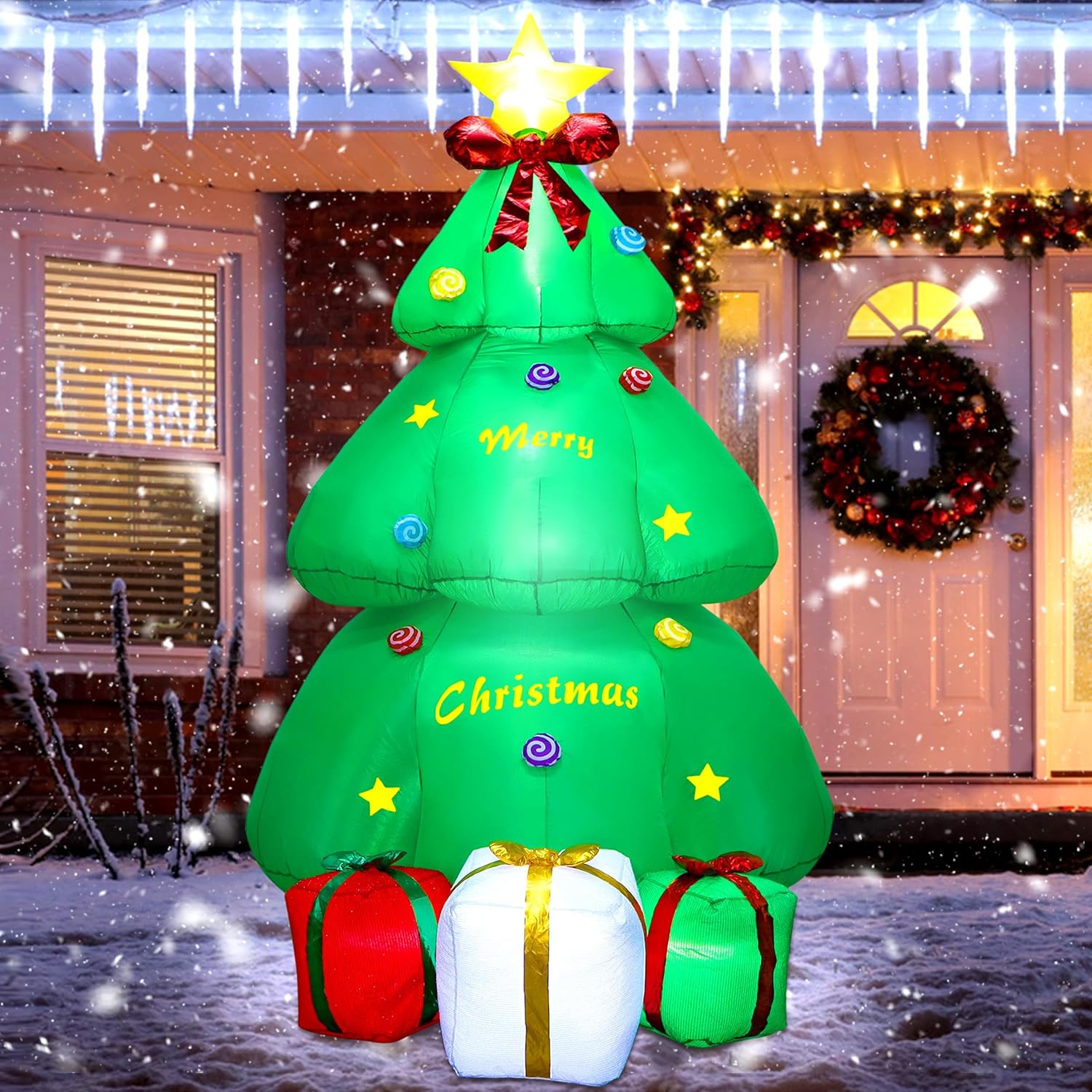 SAND MINE Árbol inflable de Navidad de 9 pies, inflables de Navidad, decoración de patio, árbol de Navidad inflable con caja de regalo para