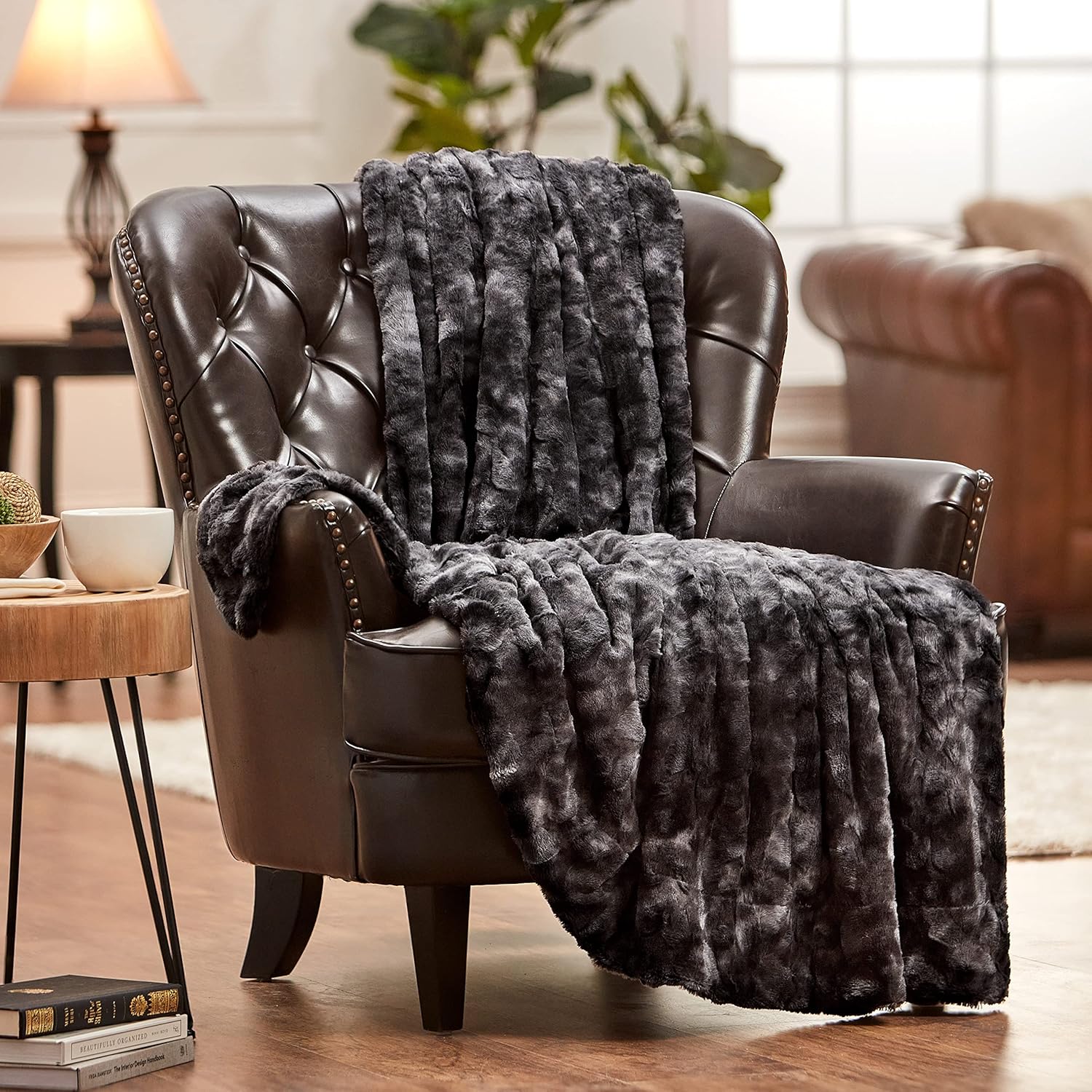 Chanasya Manta de piel sintética de lobo de doble cara de alta calidad, suave y acogedora para sofá, silla, sala de estar, dormitorio, regalo de