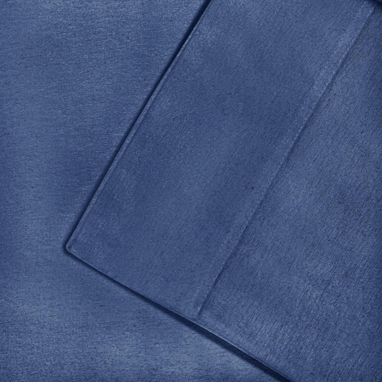 Juego de sábanas de algodón con franela superior, franela, Azul marino, Completo