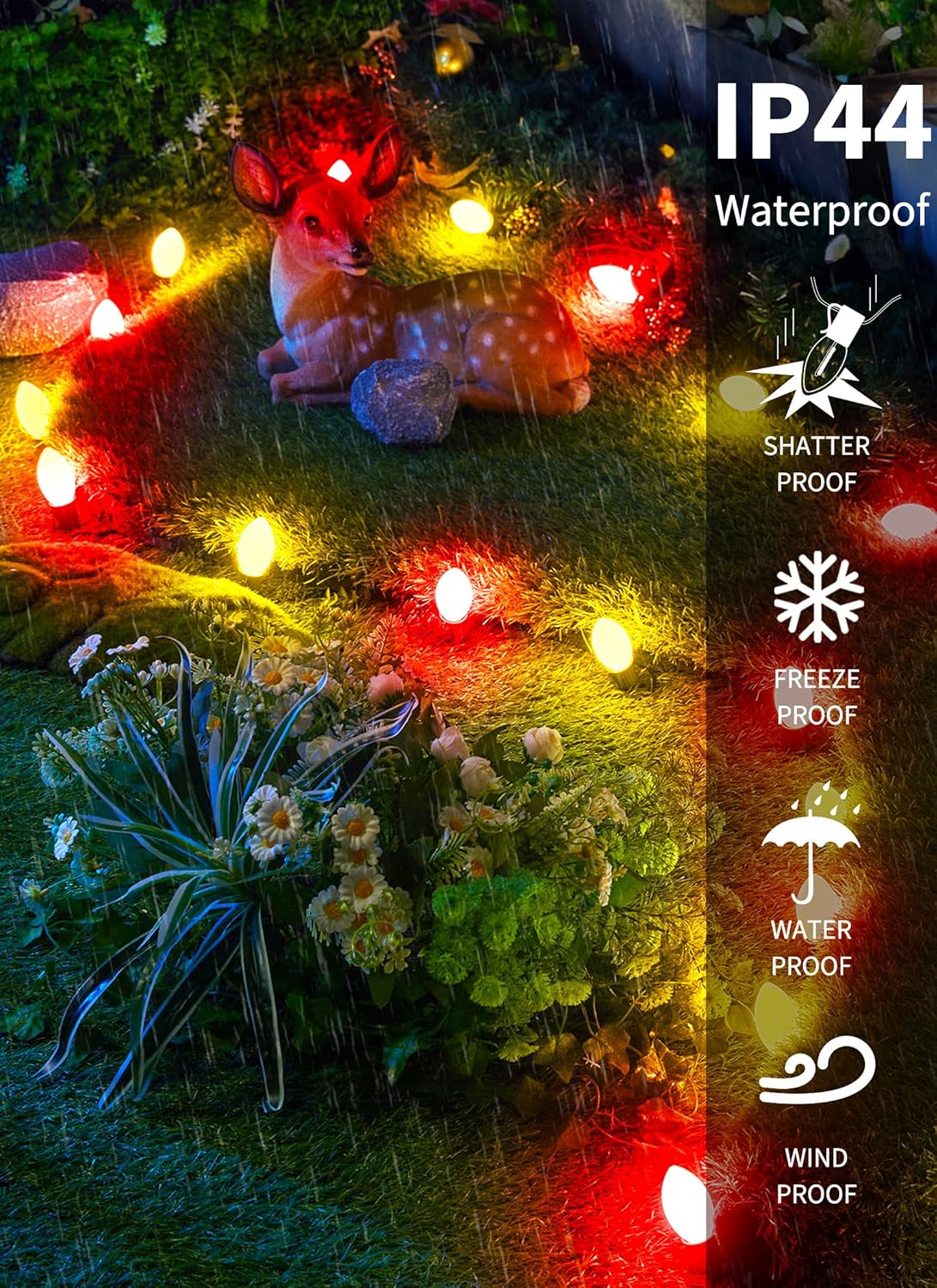 Luces LED vintage C9 de Navidad para exteriores, 50 pies de cadena de luces C9 con 50 bombillas mate inastillables, luces impermeables conectables