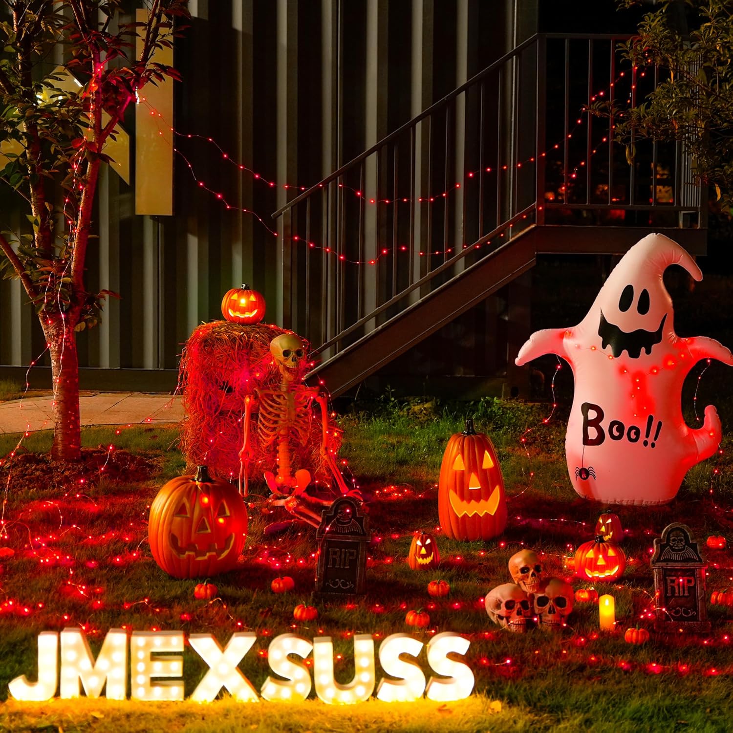 JMEXSUSS Paquete de 2 luces rojas que funcionan con pilas. Total de 200 luces LED de Halloween rojas de 66 pies con control remoto, 8 modos de luces