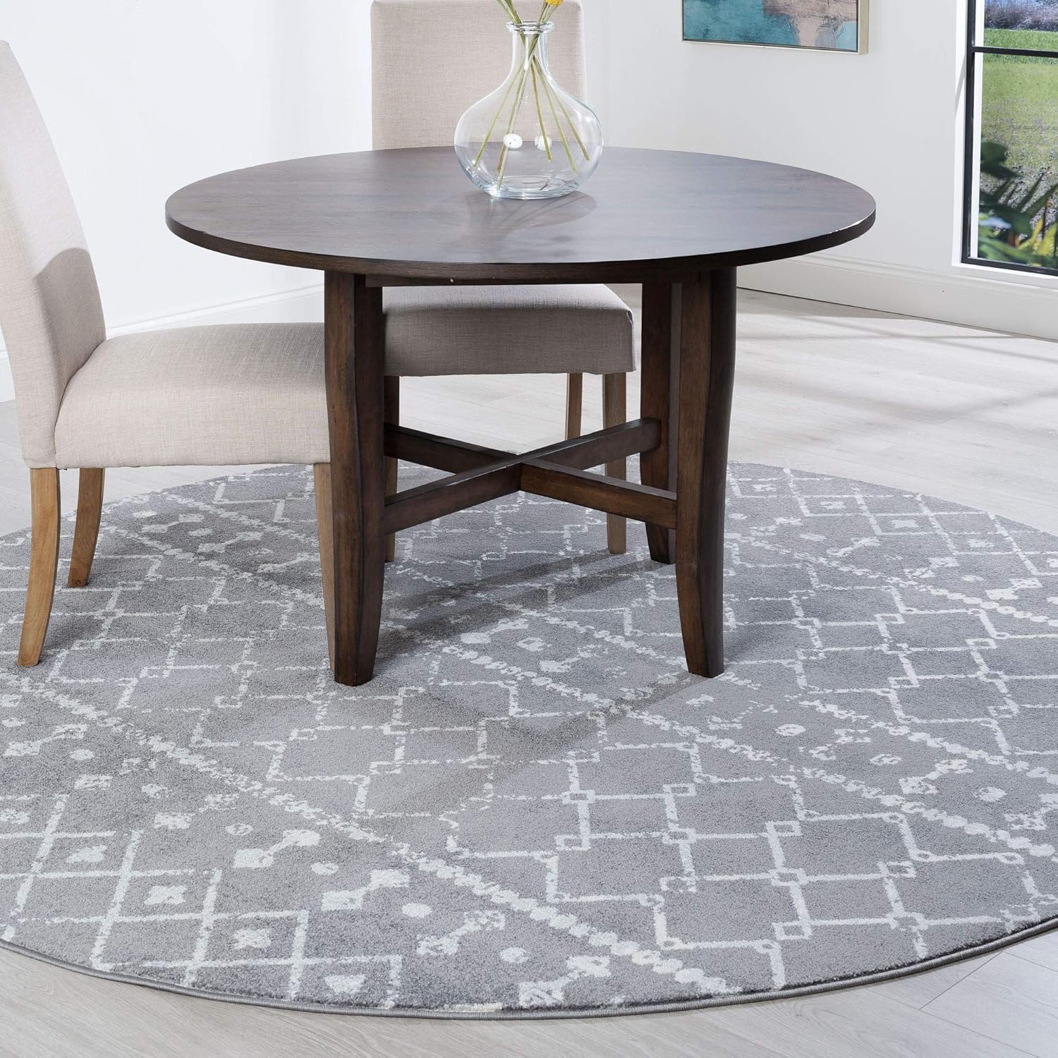 Ayden – Alfombra redonda gris de 8 pies, alfombra bohemia para sala de estar, dormitorio, comedor, entrada, entrada, entrada, entrada, vestíbulo,