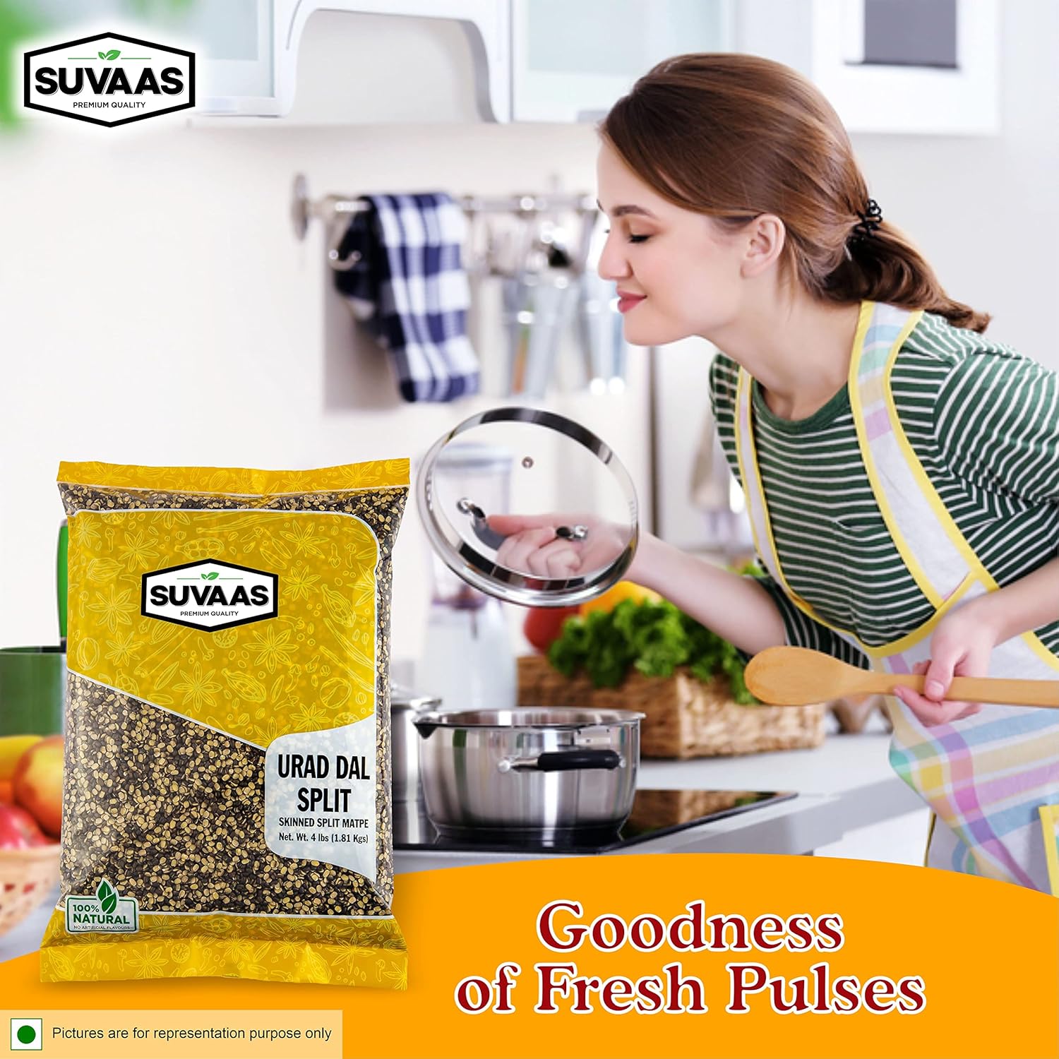 Suvaas Split Urad Dal – Lentejas negras de gramo 100% naturales, 4 libras, auténticas dales y legumbres indias para cocinar y comer saludables