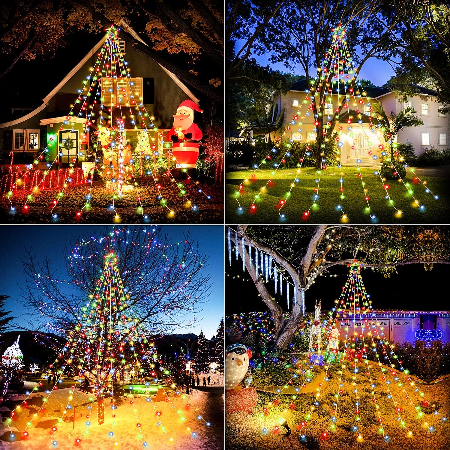Luces de decoración de Navidad, 320 luces LED de Navidad con estrella superior, 8 modos de luz, impermeables, para exteriores, para patio, hogar,