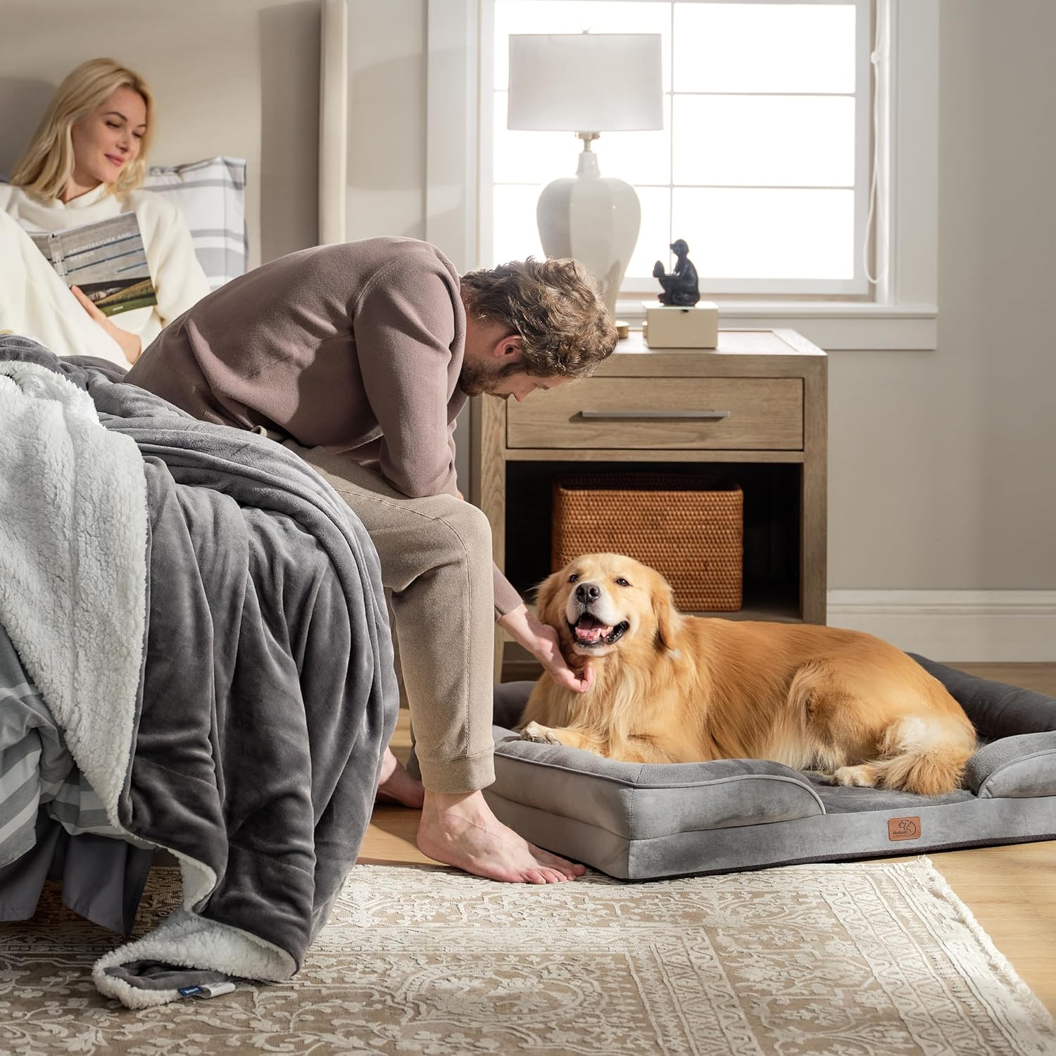 Bedsure Cama ortopédica para perros extragrandes, sofá cama lavable XL para perro, sofá cama grande de espuma de apoyo para mascotas con funda