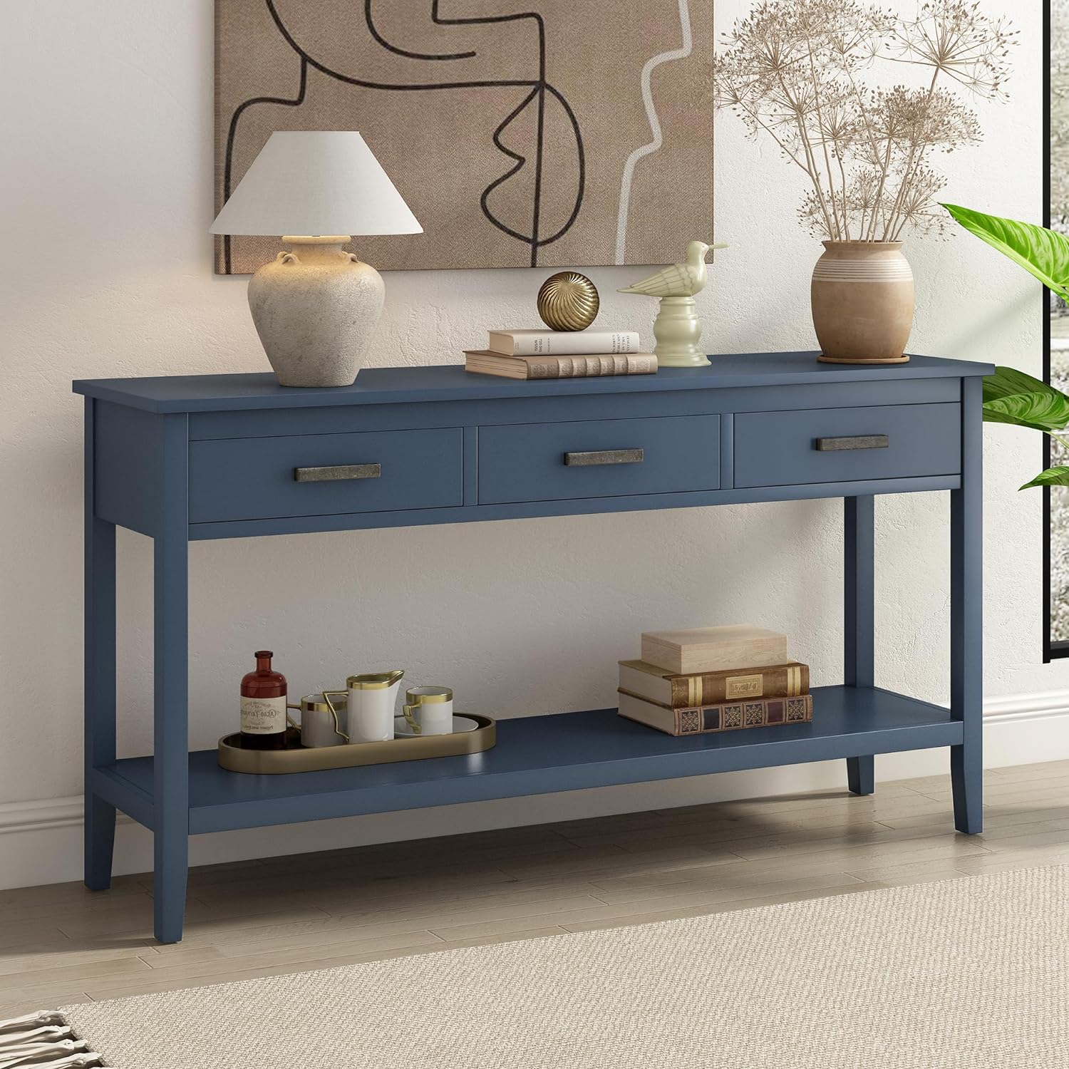 Moderna mesa consola de 3 cajones con 1 estante, mesa auxiliar de madera maciza para pasillo, sala de estar, vestíbulo, pasillo, fácil de montar