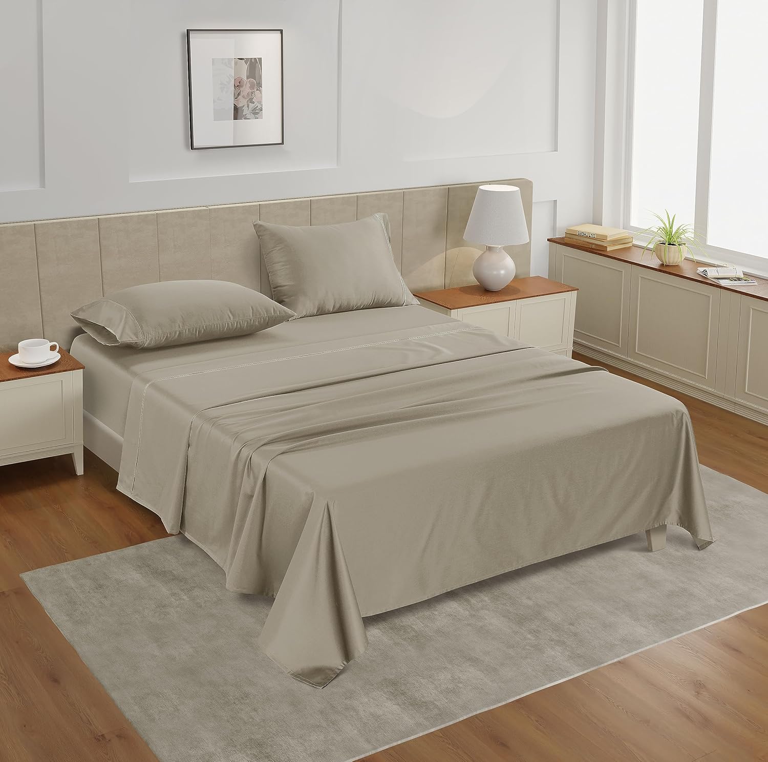 LANE LINEN – Sábanas tamaño matrimonial, 450 hilos, 100% algodón, suaves y transpirables, con bolsillo profundo, sábanas de lujo de calidad