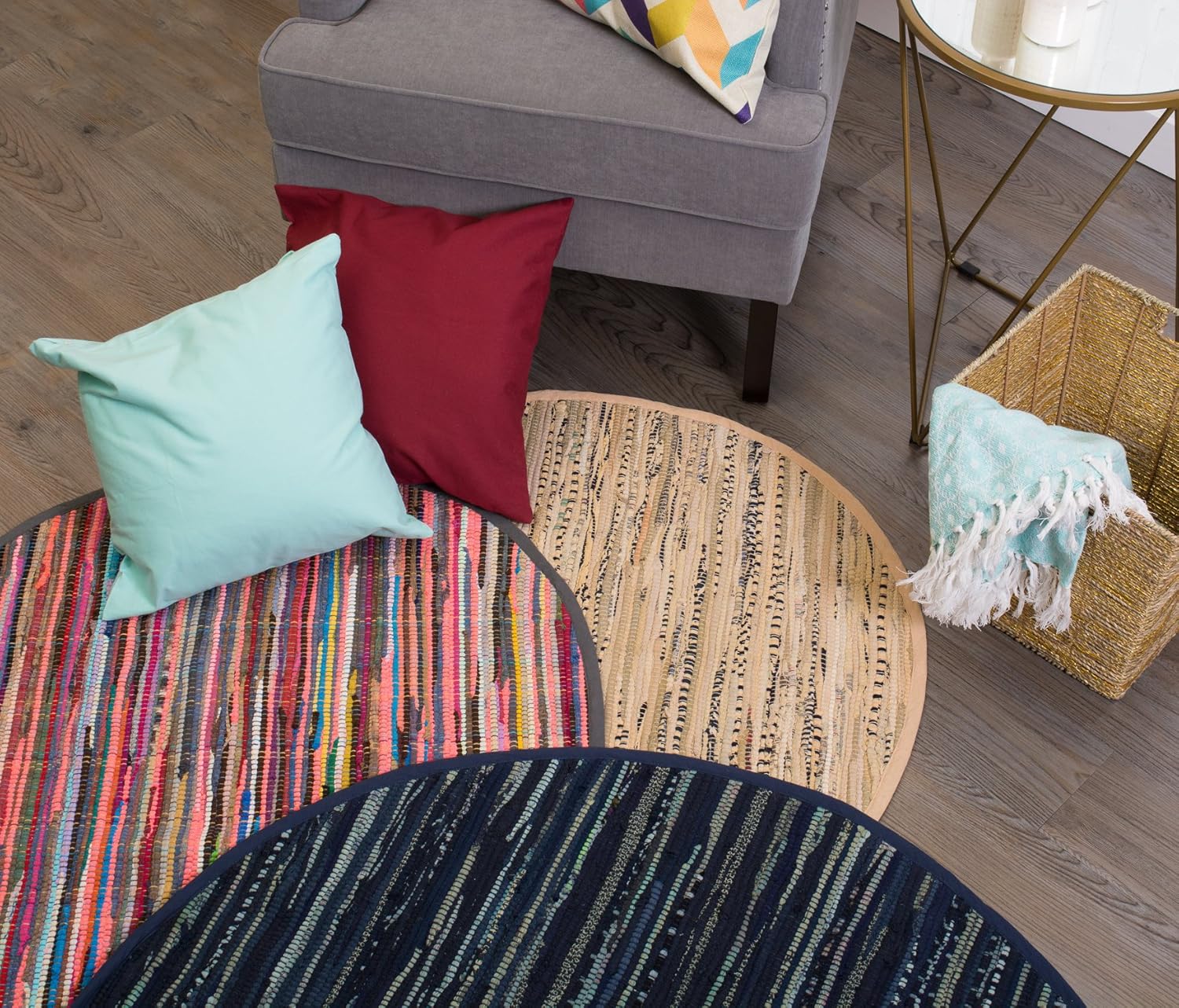 DII Chindi Home Collection Alfombra de trapillo de área multicolor tejida a mano, 36pulgadas redondas