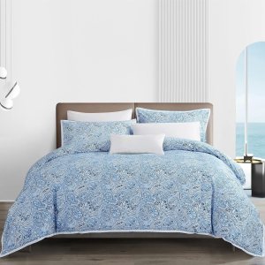 CASA BOLAJ DESIGNED TO DREAM Juego de funda de edredón con estampado retro de 2 piezas, estampado de cachemira, azul y blanco (cachemira, individual) CASA BOLAJ DESIGNED TO DREAM Juego de funda de edredón con estampado retro de 2 piezas, estampado de cachemira, azul y blanco (cachemira, individual)