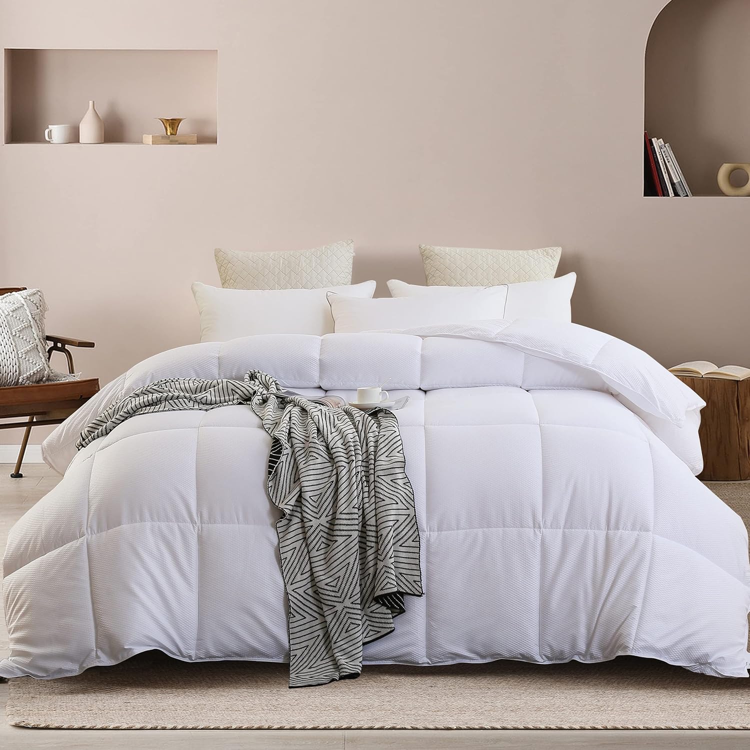 Edredón de cama  Edredón alternativo de plumón de ganso para todas las estaciones, edredones acolchados ultra suaves con pestañas en las esquinas,