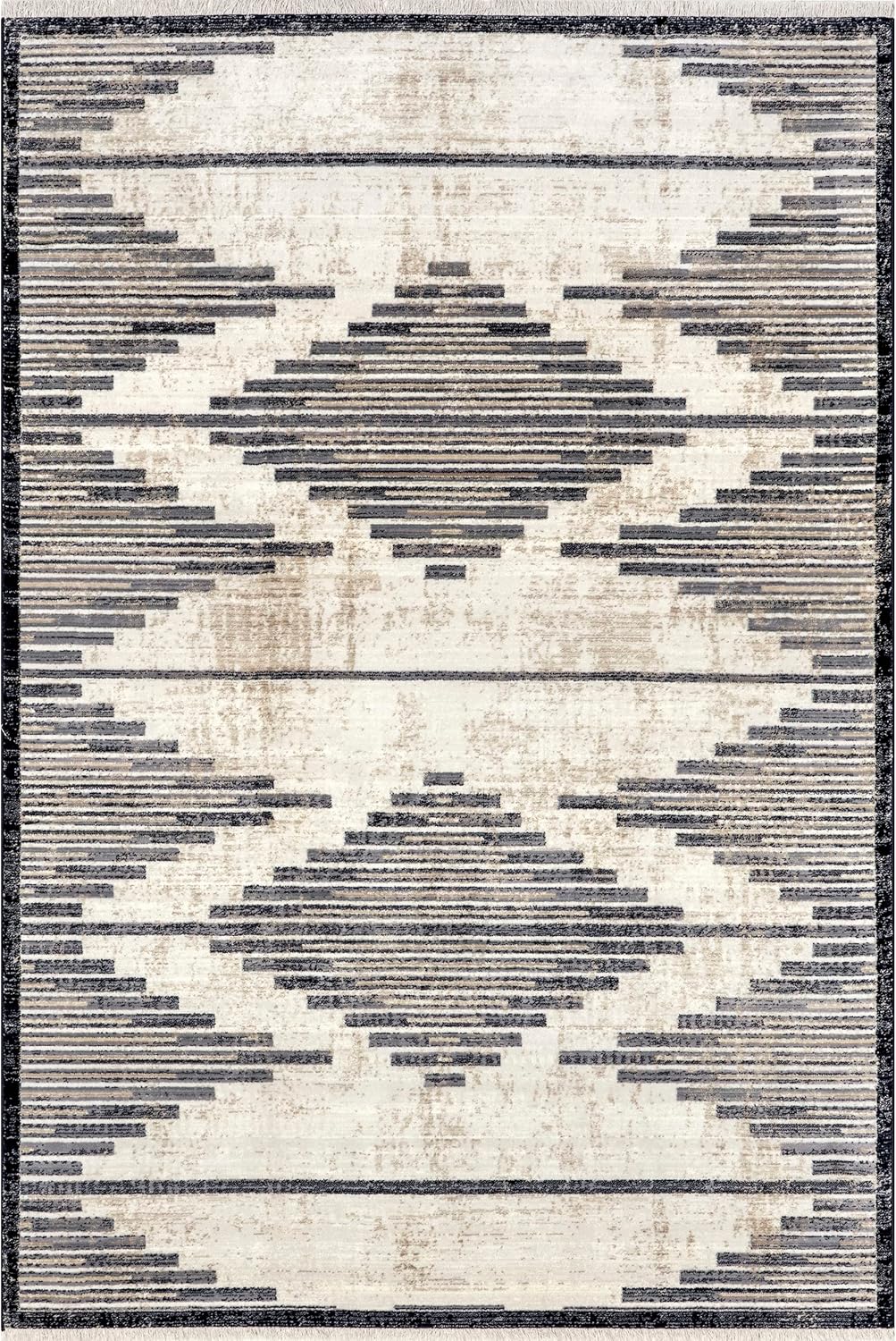 nuLOOM Delfina – Alfombra marroquí a rayas con flecos, 5 x 8, beige