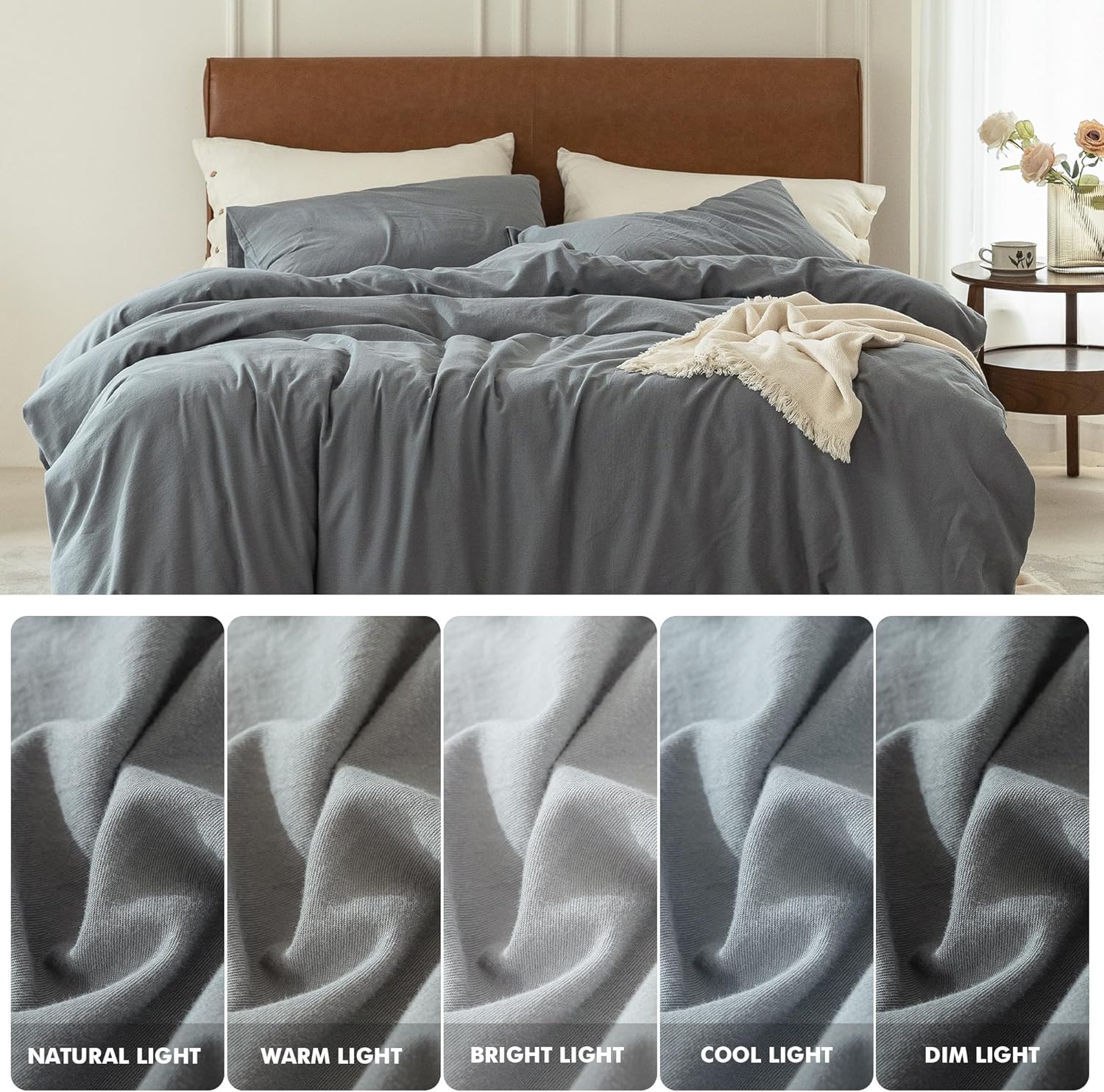 FOSSA Juego de funda de edredón 100% algodón lavado, juego de ropa de cama de 2 piezas de sarga suave, acogedor, transpirable, resistente,