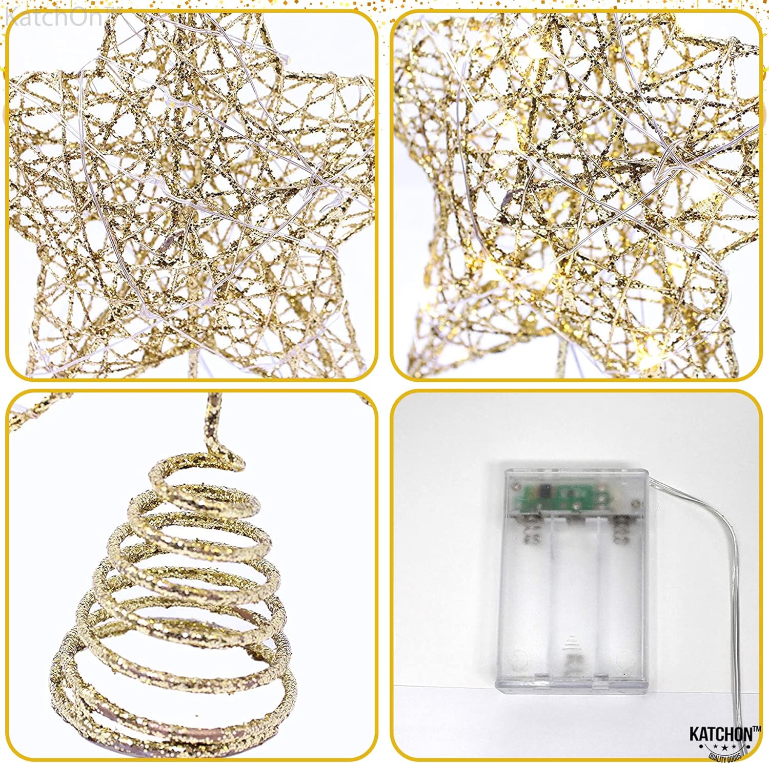 KatchOn, Estrella dorada iluminada para árbol de Navidad, 20 LED, 10 pulgadas, estrella para decoración de árbol de Navidad, decoración de estrella