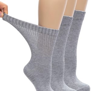 Hugh Ugoli Calcetines altos de bambú para diabéticos para mujer, suaves, anchos y elásticos, con puntera sin costuras y parte superior sin ataduras, Hugh Ugoli Calcetines altos de bambú para diabéticos para mujer, suaves, anchos y elásticos, con puntera sin costuras y parte superior sin ataduras,