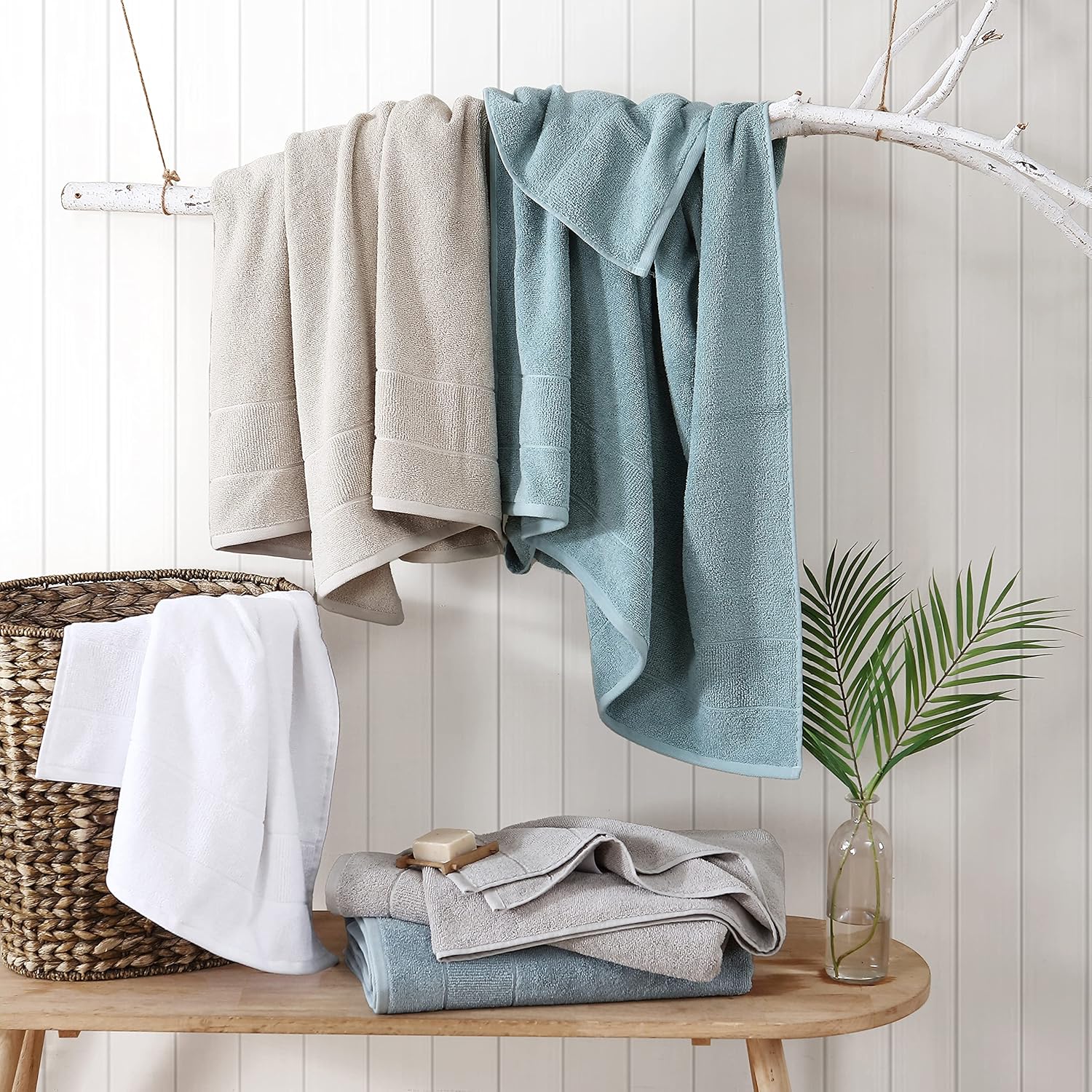 Tommy Bahama – Toallas de baño, juego de toallas de algodón absorbentes y resistentes a la decoloración, decoración de baño de moda (gris islanda, 2