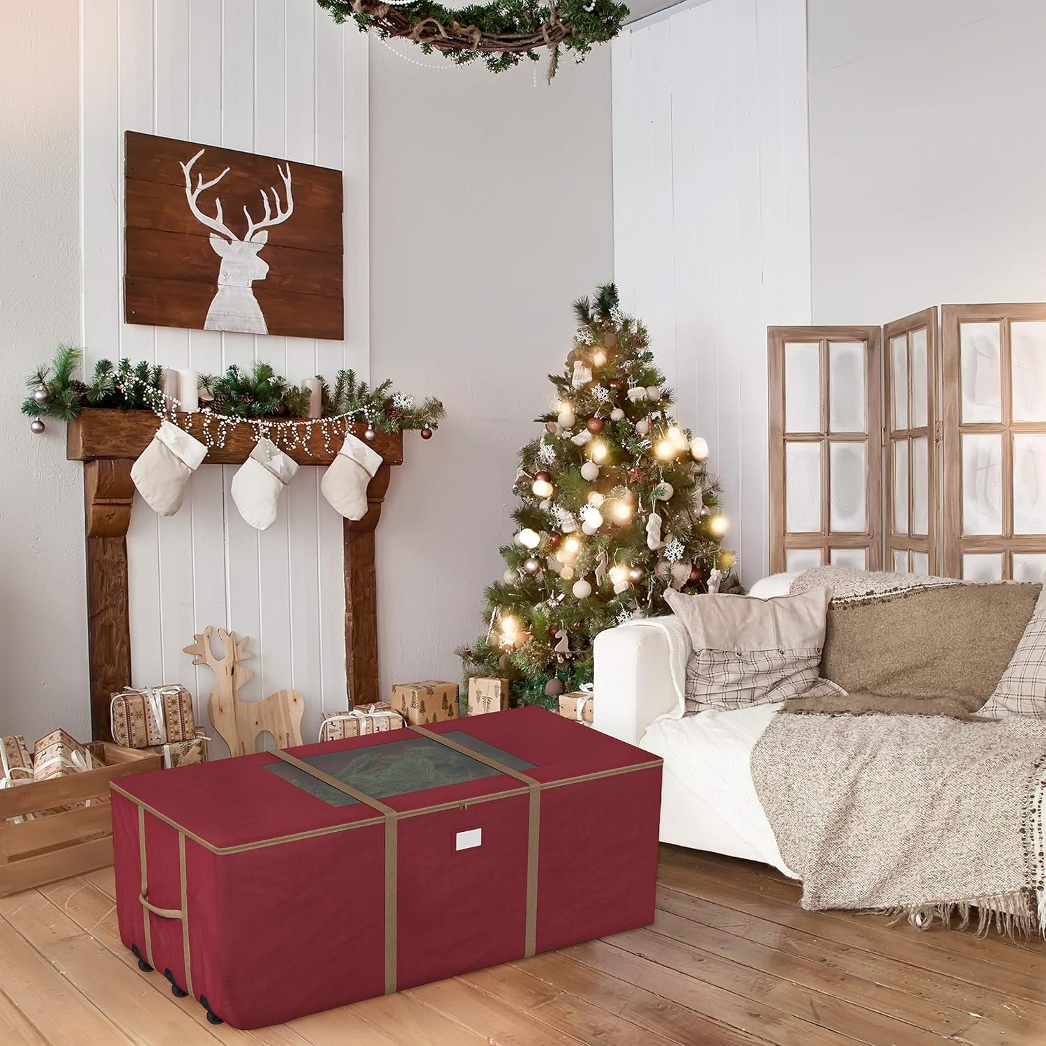 Elf Stor Bolsa de almacenamiento con ruedas para árbol de Navidad, se adapta a árboles de hasta 12 pies, color rojo
