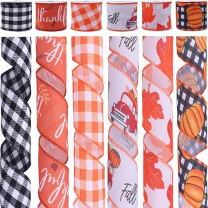 VATIN Cinta de arpillera con alambre de otoño de 2.5 pulgadas x 90 pies, diseño de cuadros de búfalo, calabaza, hojas de arce, camión, cinta de VATIN Cinta de arpillera con alambre de otoño de 2.5 pulgadas x 90 pies, diseño de cuadros de búfalo, calabaza, hojas de arce, camión, cinta de