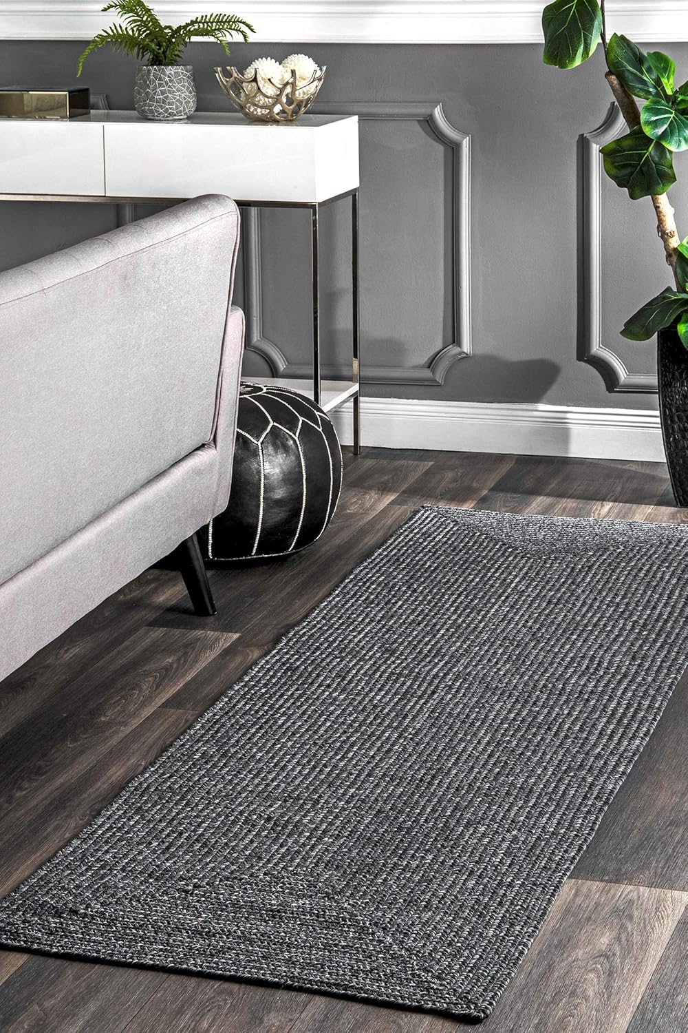 nuLOOM Wynn – Alfombra de área trenzada para interiores y exteriores, 5 x 8pies, carbón