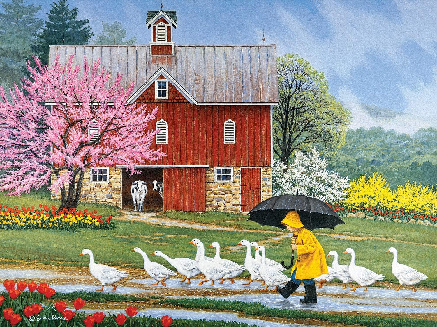 Bits and Pieces – Rompecabezas de 300 piezas para adultos – Rompecabezas de 300 piezas grandes de Puddle Jumpers por el artista John Sloane – 18 x