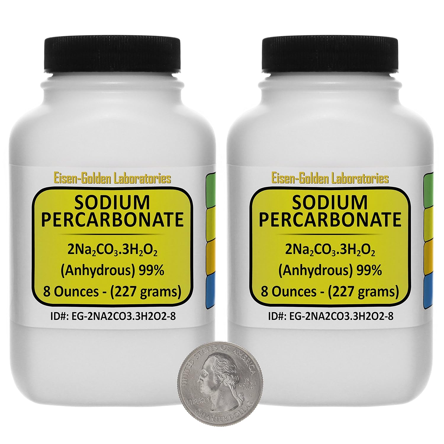 Percarbonato de sodio 2Na2CO3.3H2O2 99% ACS Grado Prills 1 Lb en dos botellas ahorradoras de espacio