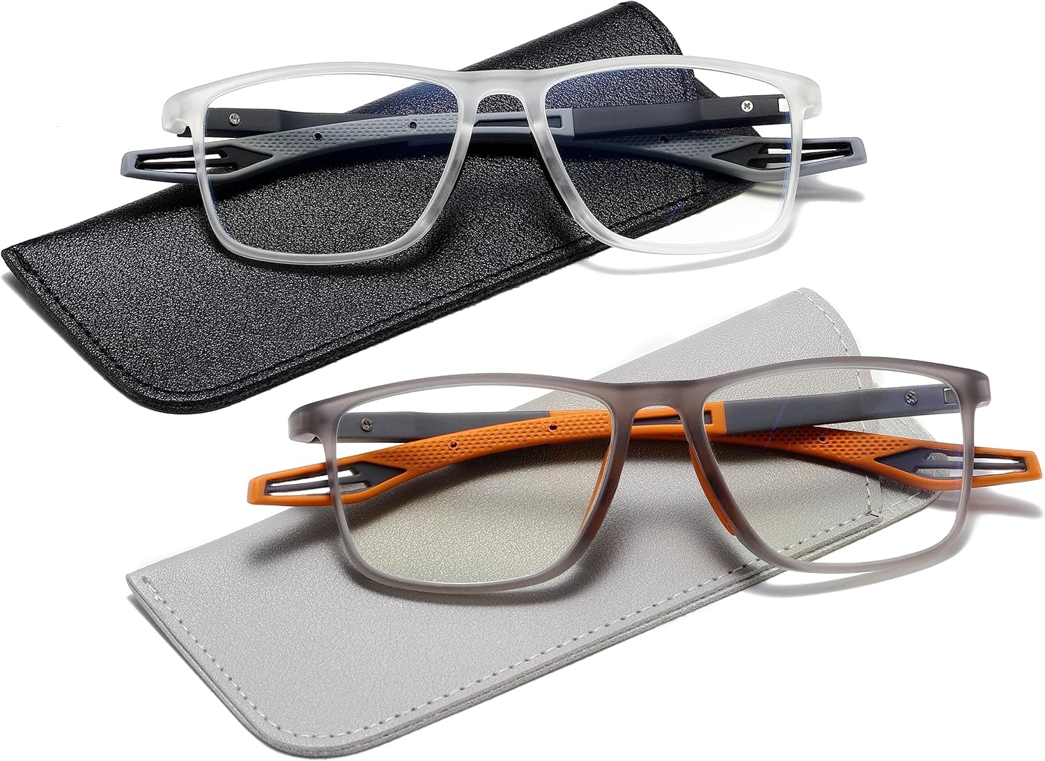 Gafas de lectura para hombre, 2 pares, estilo deportivo, cómodas y flexibles, con bloqueo de luz azul, lectores para hombres