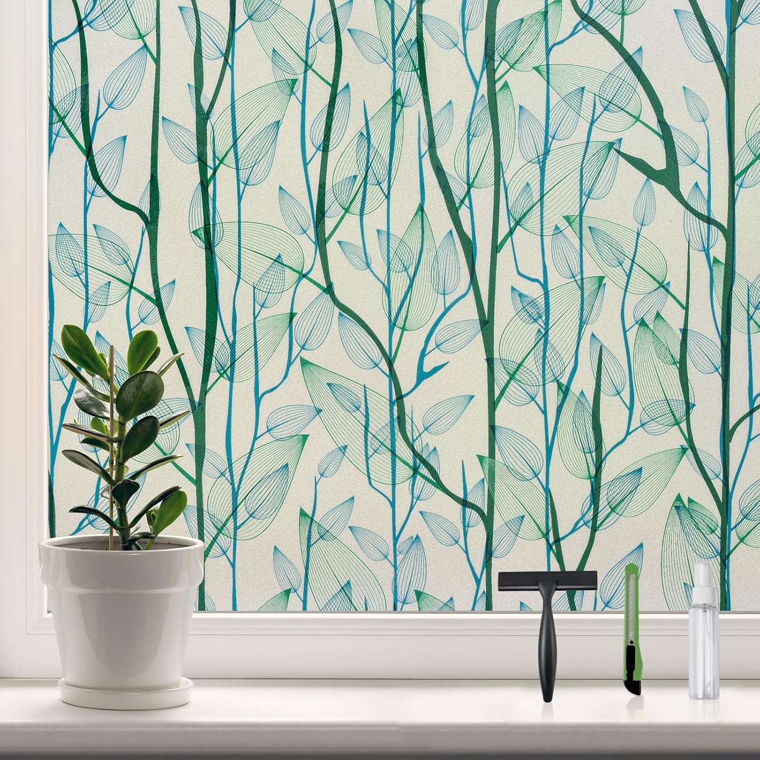 DKTIE Película de privacidad para ventana con herramientas de instalación, vitrales decorativos para el hogar, adhesivo estático para ventana de