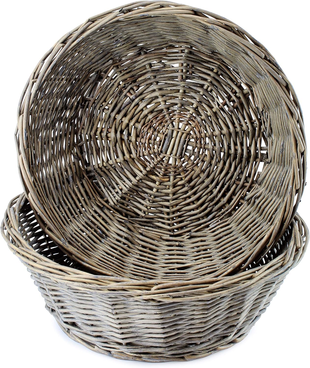 AuldHome – Canastas redondas para pan (lavado gris, paquete de 2), cesta redonda de mimbre tejida rústica para cocina, hogar y almacenamiento