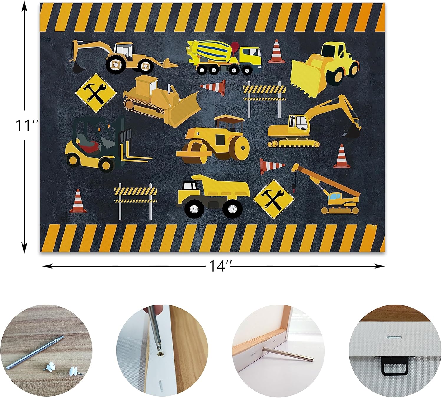 Nogrit Lienzo decorativo para pared de 14 x 11 pulgadas, diseño de excavadores de construcción infantil, tractores, vehículos, decoración temática