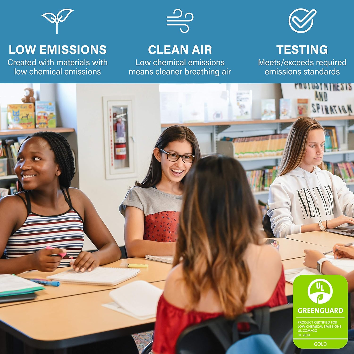 FDP Clover – Mesa escolar y de oficina (48 x 48 pulgadas), patas estándar con deslizadores de bolas para entornos de asientos colaborativos, altura