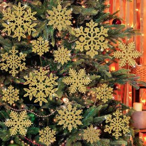49 piezas de decoraciones de fiesta de Navidad adornos de copo de nieve copos de nieve con purpurina dorada DIY adornos colgantes para árbol de 49 piezas de decoraciones de fiesta de Navidad adornos de copo de nieve copos de nieve con purpurina dorada DIY adornos colgantes para árbol de