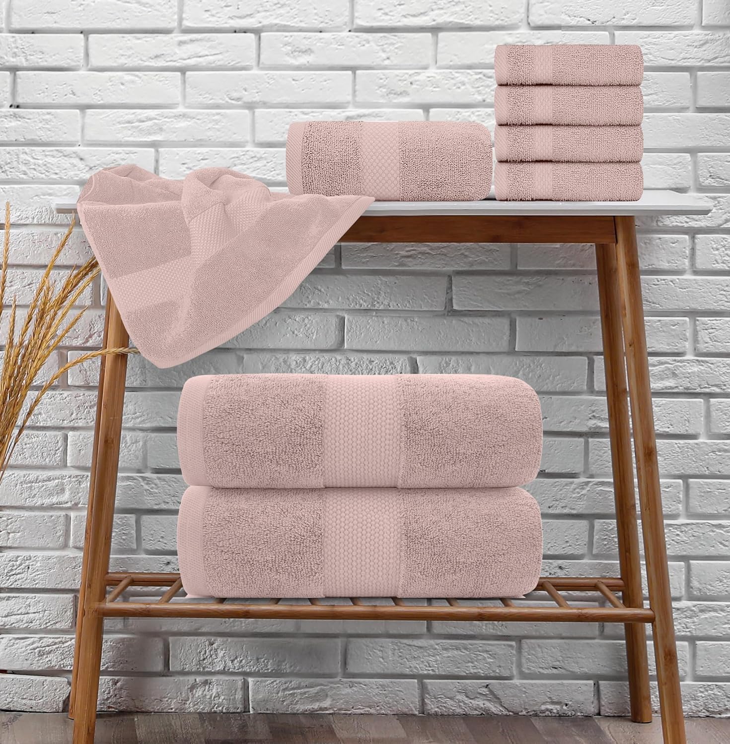 Juego de 8 toallas de baño de lujo, color blanco, 700gsm de grosor, algodón peinado, calidad de hotel, 2 toallas de baño, 2 toallas de mano, 4