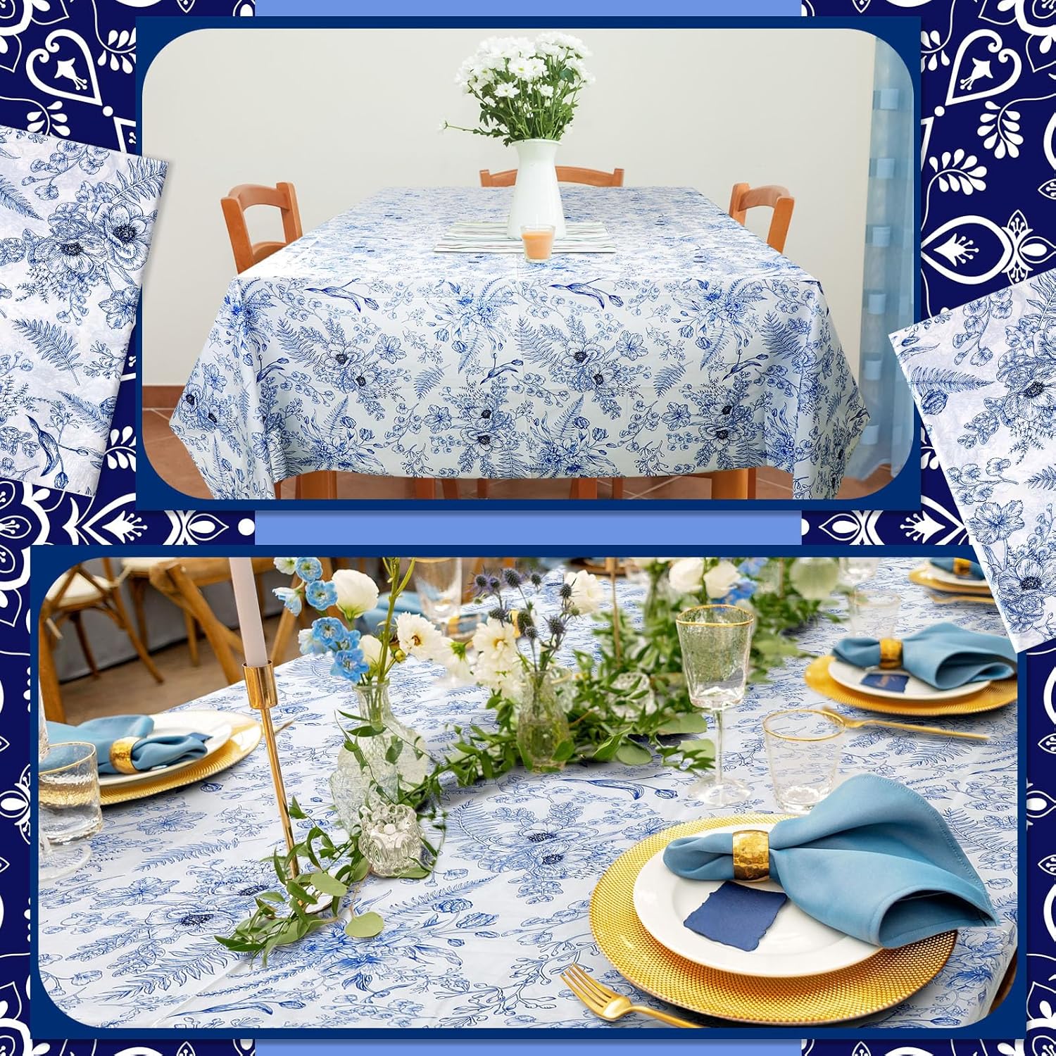 12 manteles de plástico florales azules, mantel de plástico con flores vintage, desechables, rectangular, de plástico, 54 x 108 pulgadas, para