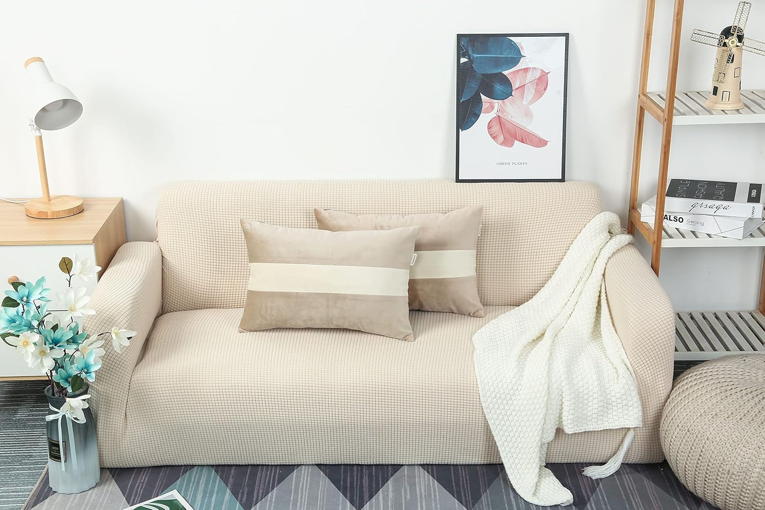 TangDepot Hevey – Juego de 2 fundas de cojín decorativas de terciopelo con rayas blancas crema, supersuaves, para interiores y exteriores, fundas de