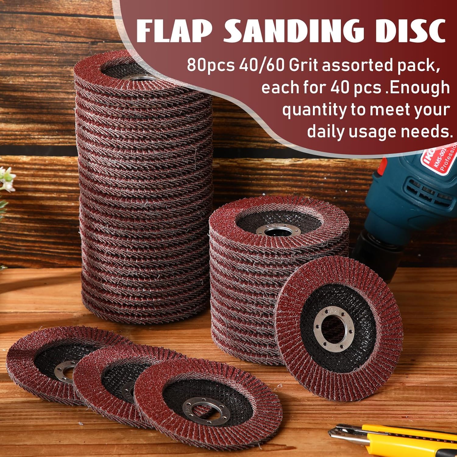 Landhoow Paquete de 80 discos de solapa de 4 12 pulgadas para amoladora angular de 4.5 x 78 pulgadas, lijadora de óxido de aluminio, discos