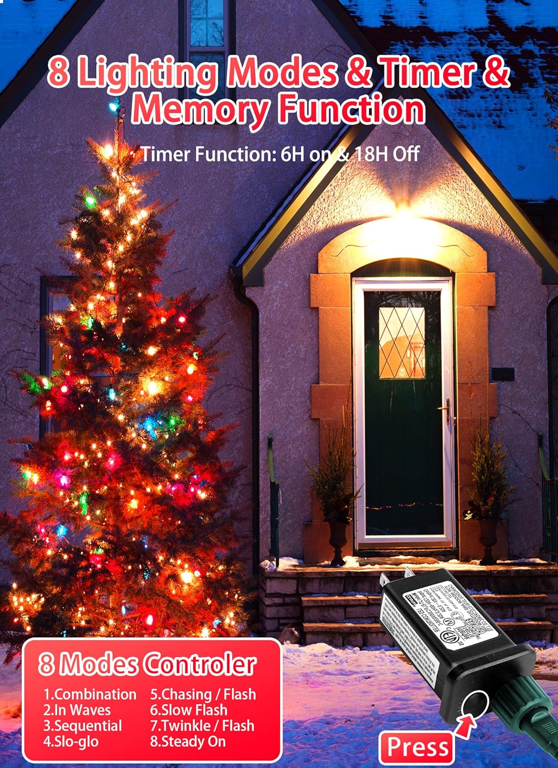 Luces LED de Navidad C9 para exteriores, 81 pies, 100 luces LED con temporizador y 8 modos de iluminación, impermeable, grado comercial, extensible,