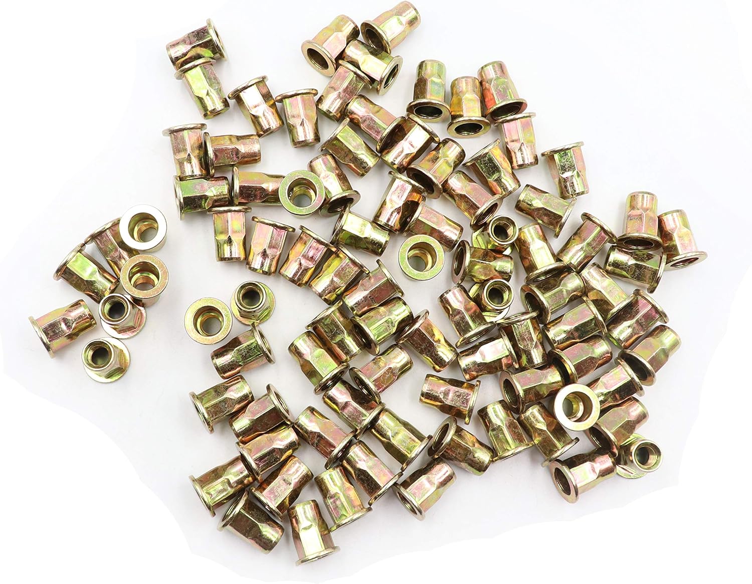LBY 60 tuercas remachadoras de acero al carbono, kit surtido de tuercas de rosca M6 (medio hexagonal), acero al carbono, chapado en zinc, amarillo