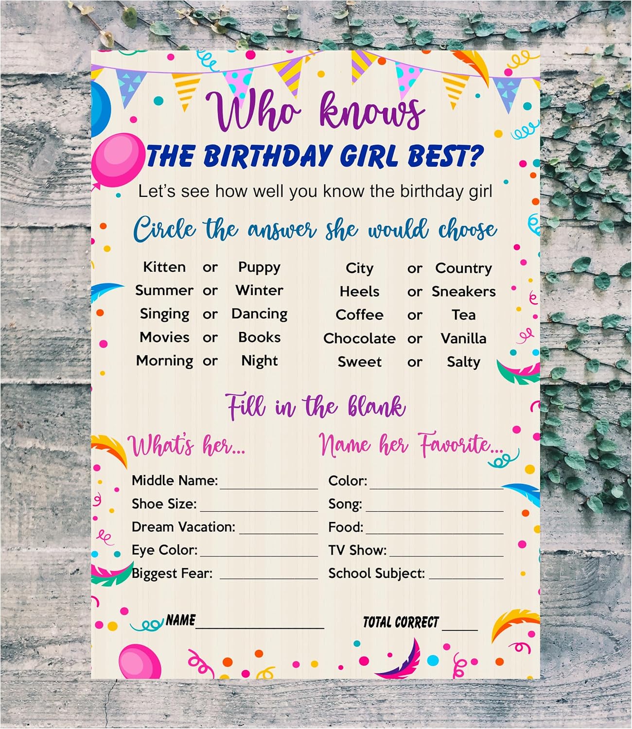 RokAPary Who Knows The Birthday Girl Best Game, ideas temáticas para fiesta de cumpleaños, juego divertido para fiestas de pijamas, juego de 30
