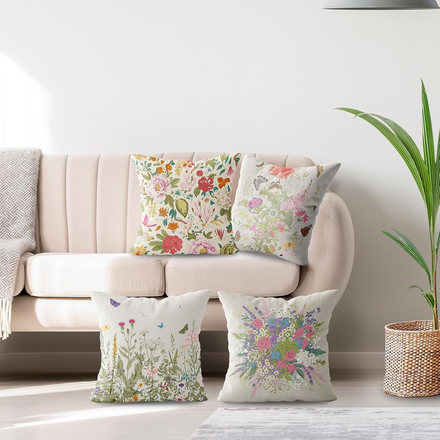 weesire Juego de 4 fundas de almohada florales para decoración de verano y primavera, color verde salvia, fundas de cojín decorativas de algodón