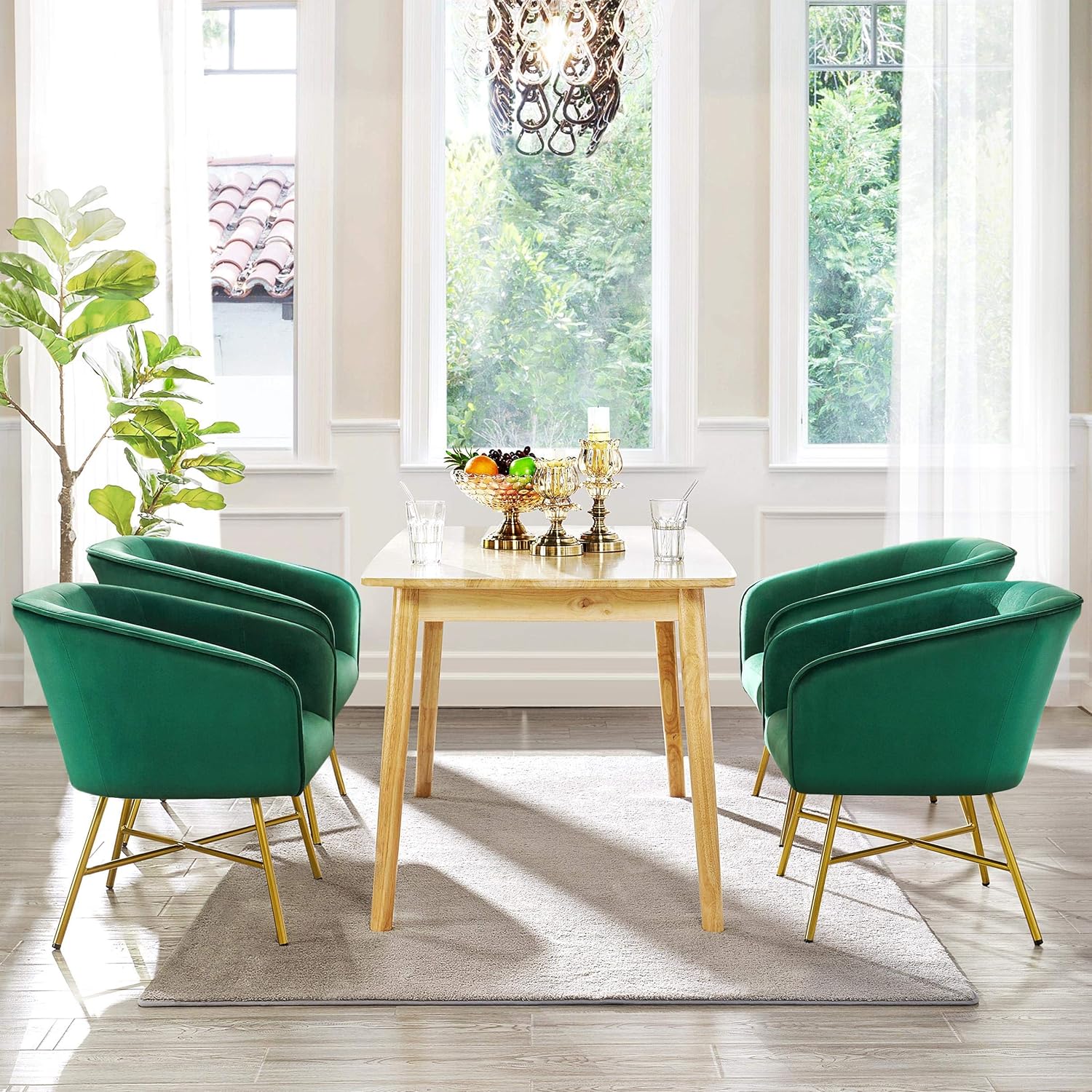 Yaheetech Silla de sala de estar, moderna silla de terciopelo suave con patas de metal dorado y acolchado suave para sala de estar, dormitorio, sala
