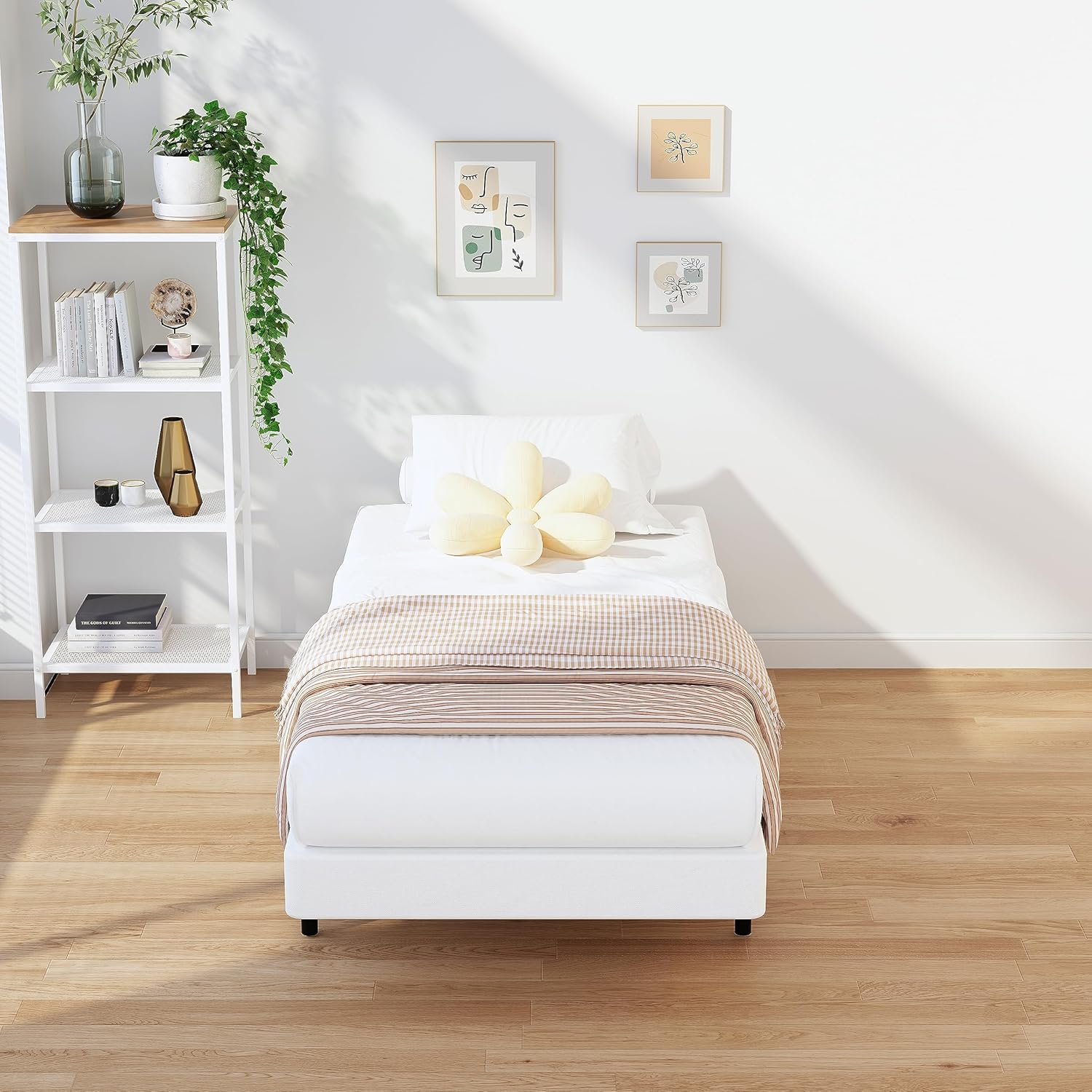 EMODA Base de cama con somier individual XL de 5 pulgadas, base de colchón de metal resistente de 1500 libras con funda de tela, fácil montaje