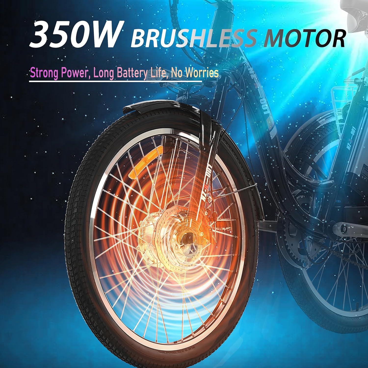 Bitrein Triciclo eléctrico de 24 pulgadas Bicicleta eléctrica 350W Motor sin escobillas delantero 48V 13AH batería de iones de litio extraíble