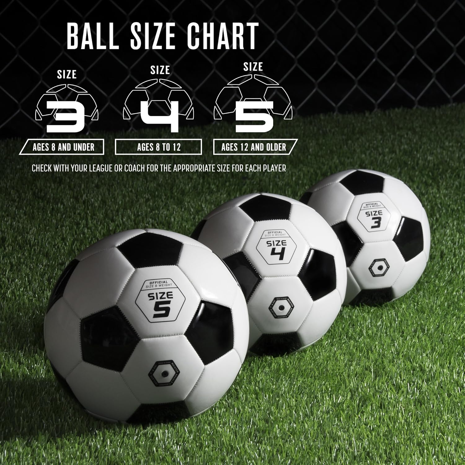 GoSports Balón de fútbol clásico en blanco y negro con bomba de alta calidad, disponible como pelotas individuales o paquete de 6, tamaños 3, 4, 5