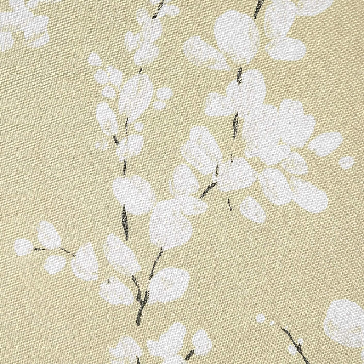 FMFUNCTEX Cortinas de cocina beige de 36 pulgadas de largo, estampado de flores blancas en lienzo, juegos de cortinas para ventanas pequeñas,