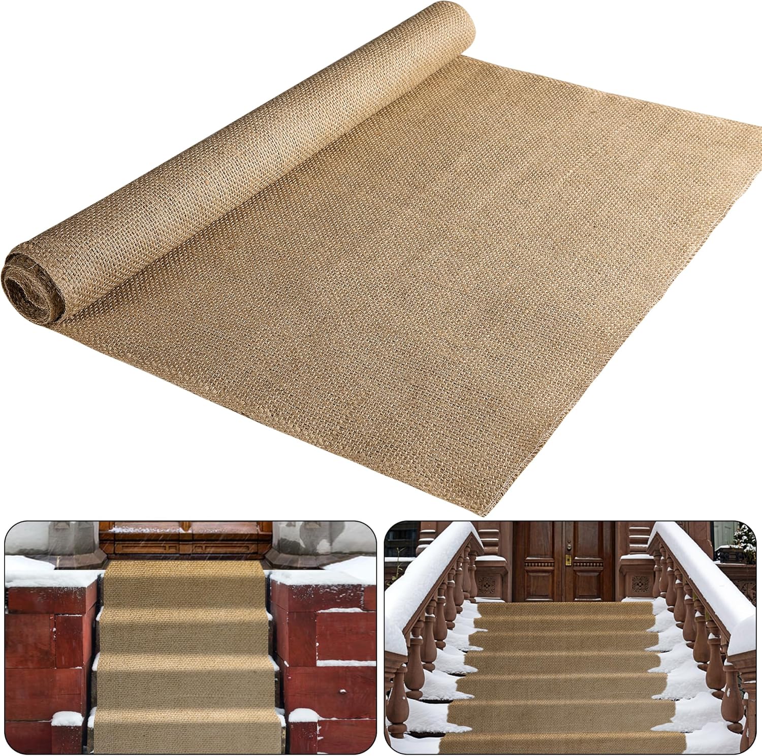 1 paquete de tapetes antideslizantes para hielo y nieve, 29 x 79 pulgadas, alfombra de arpillera natural para puerta delantera al aire libre,