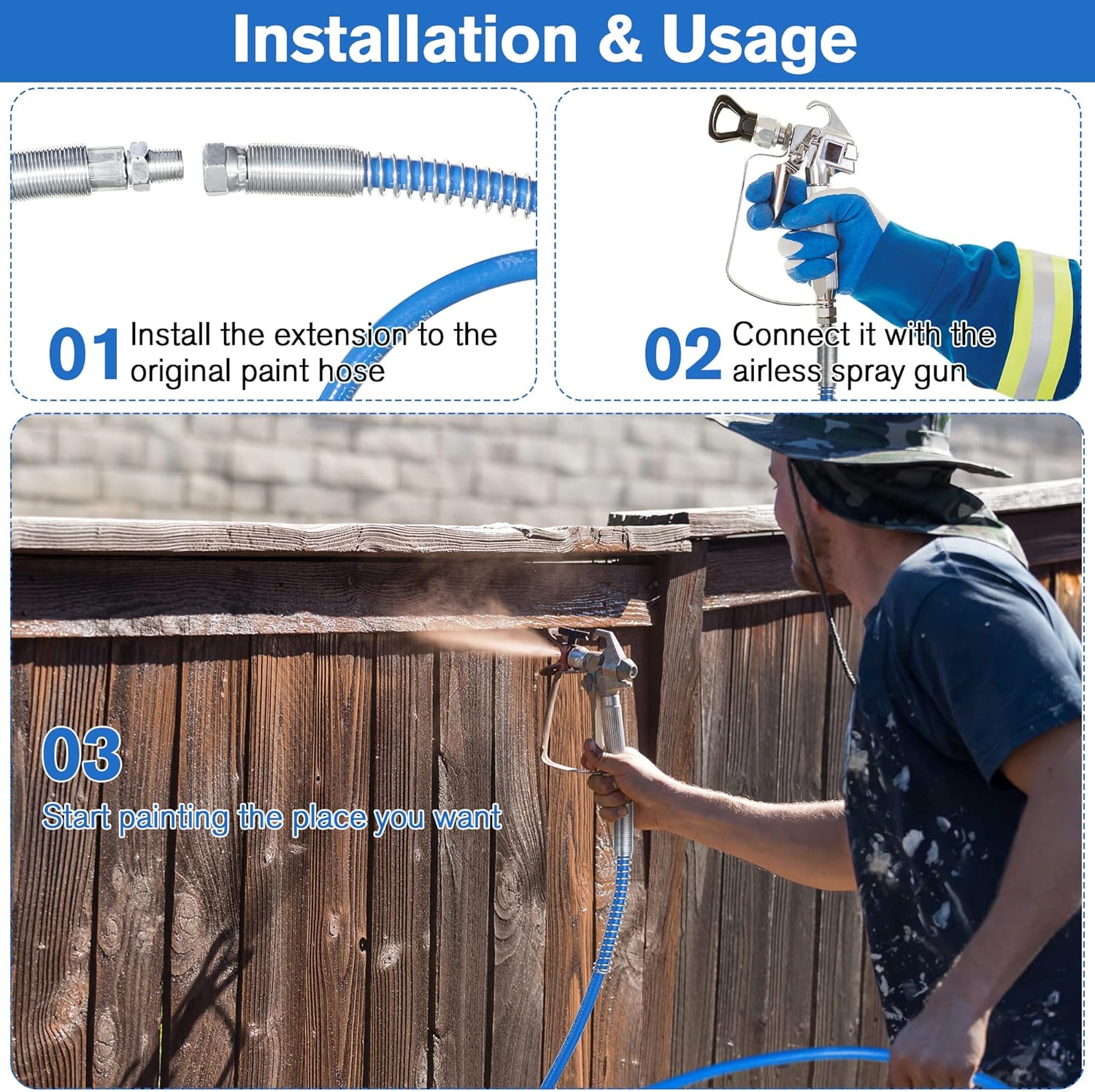 Enhon Manguera de extensión de aerosol de pintura sin aire de 4 pies compatible con Graco 247338, manguera de látigo de pintura de alta presión de
