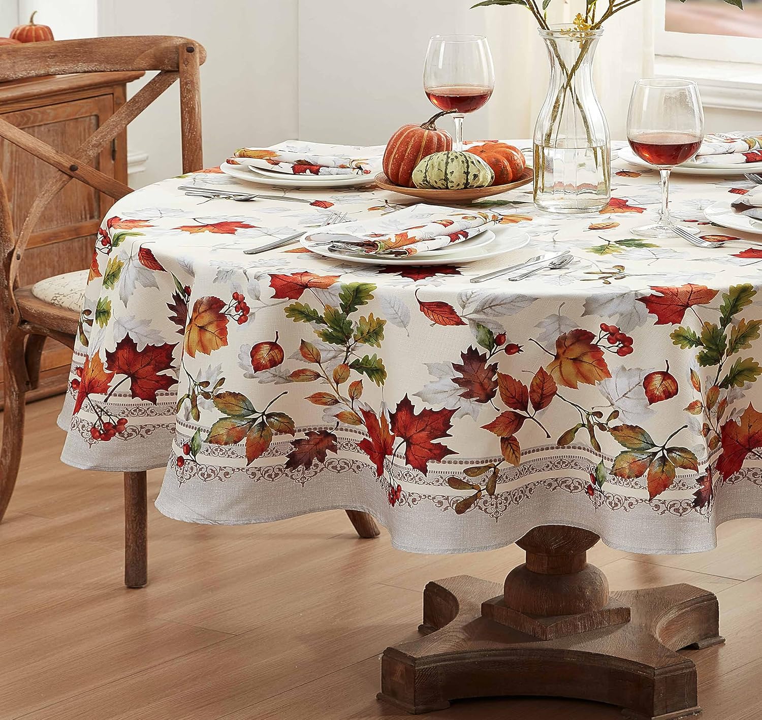 Newbridge Autumn Essentials – Mantel de tela con borde de follaje de otoño, hojas cambiantes, de fácil cuidado, a prueba de manchas, resistente a